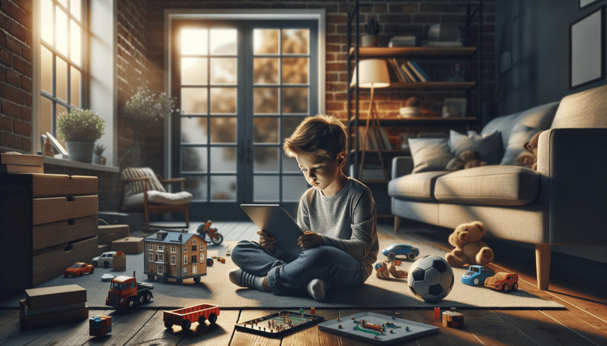 Kind ignoriert Spielzeug und Bücher, schaut nur auf Tablet