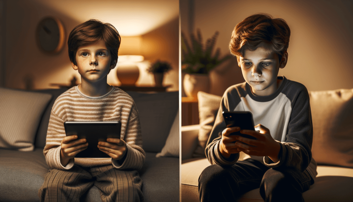 Zwei Kinder nebeneinander: eines spielt entspannt, eines kann nicht aufhören